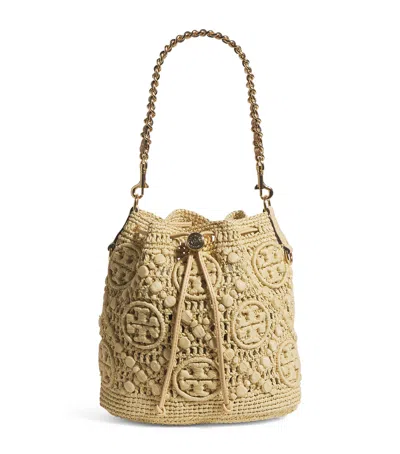 Tory Burch Raffia Monogram Bucket Bag