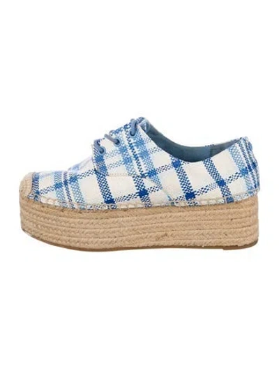 Pre-owned Tory Burch Raffia Plaid Print Mules In Multi