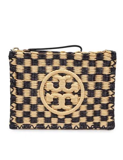 Tory Burch Raffia Pouch In Black/natural