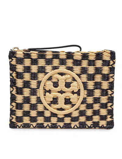 Tory Burch Raffia Pouch In Black/natural