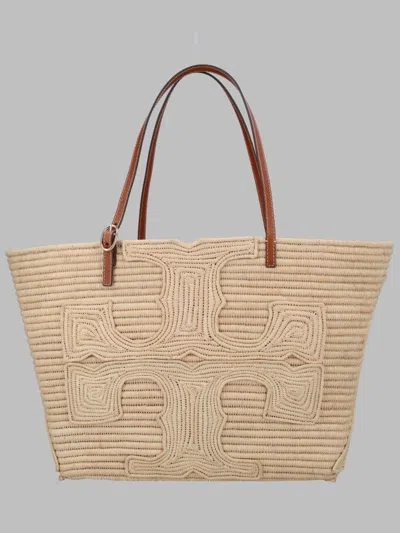 Tory Burch Raffia Tote Bag With Leather Handles In Beige