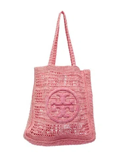 Pre-owned Tory Burch Raffia Tote In Pink