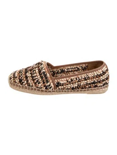 Pre-owned Tory Burch Raffia Tweed Pattern Espadrilles In Brown