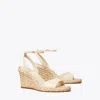 Tory Burch Women's Double T Buckled Espadrille Wedge Sandals In New Cream