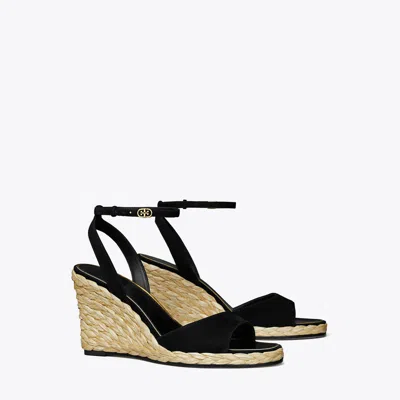 Tory Burch Raffia Wedge Sandal In Perfect Black