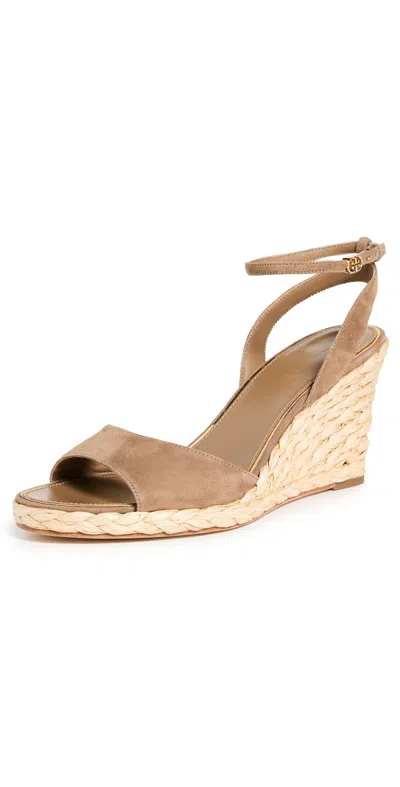 Tory Burch Raffia Wedge Sandals 80mm River Rock In Brown