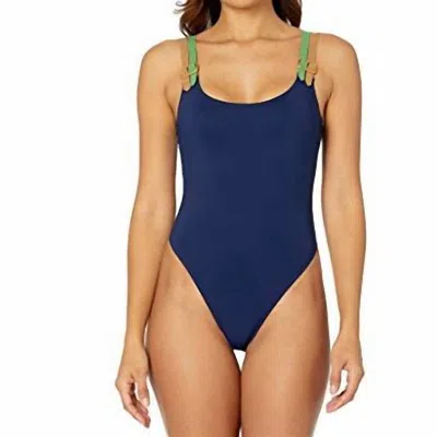 Tory Burch Rainbow Buckle Strap One Piece Swimsuit In Blue