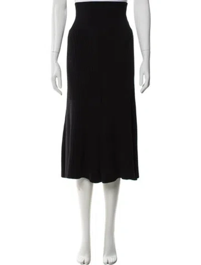 Pre-owned Tory Burch Raw-edge Trim Midi Length Skirt In Black
