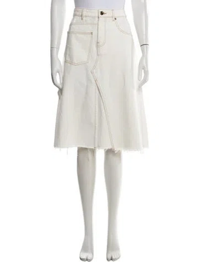 Pre-owned Tory Burch Raw-edge Trim Midi Length Skirt In Neutrals