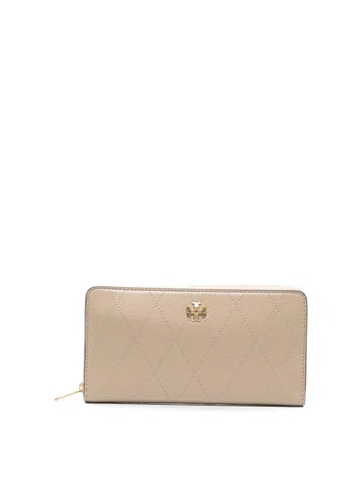 Tory Burch Rectangular Beige Leather Wallet