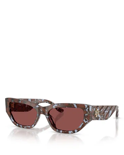 Tory Burch Rectangular Sunglasses, 55mm In Brown