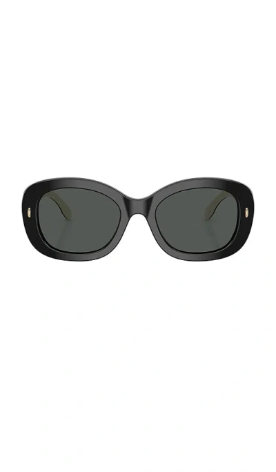 Tory Burch Oval-frame Logo-detail Sunglasses In Black