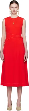 Tory Burch Red Belted Jersey Midi Dress In Deep Poppy