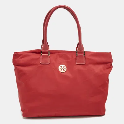 Pre-owned Tory Burch Red Leather And Nylon Robinson Tote
