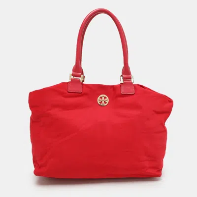 Pre-owned Tory Burch Red Leather And Nylon Tote