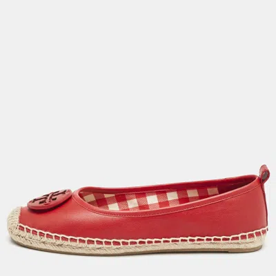 Pre-owned Tory Burch Red Leather Minnie Ballet Flats Size 39