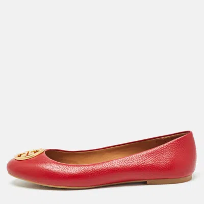Pre-owned Tory Burch Red Leather Reva Ballet Flats Size 40