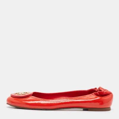 Pre-owned Tory Burch Red Patent Leather Reva Scrunch Ballet Flats Size 38.5