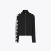Tory Burch Reflective Nylon Logo Zip Top In Black