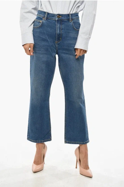 Tory Burch Regular Waist Straight Leg Jeans With Golden Effect Button 1 In Blue