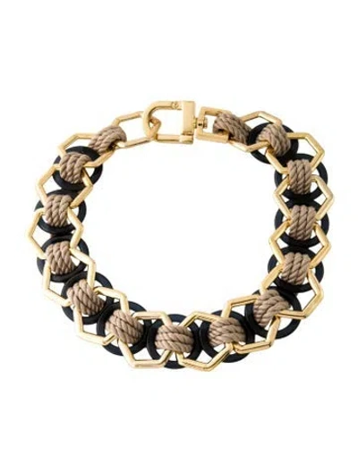 Pre-owned Tory Burch Resin & Cord Hexagon Collar Necklace, 20" In Blue