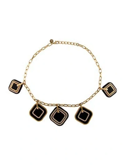 Pre-owned Tory Burch Resin & Crystal Collar Necklace, 21.5" In Black