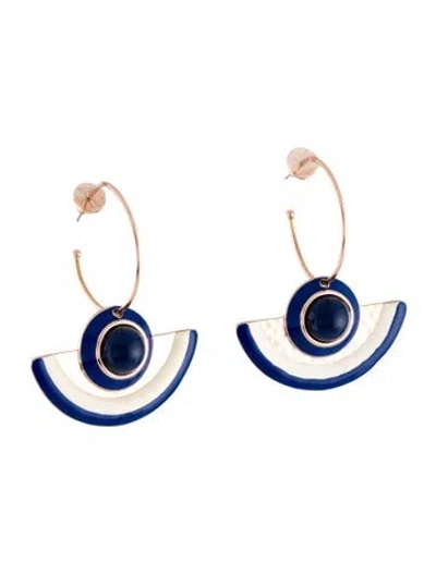 Pre-owned Tory Burch Resin & Enamel Drop Hoop Earring In Multi