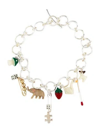 Pre-owned Tory Burch Resin & Enamel Two Tone Curiosity Charm Necklace, 18" In Multi