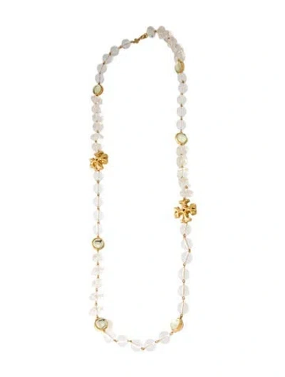 Pre-owned Tory Burch Resin Bead Roxanne Long Station Necklace, 45" In Transparent