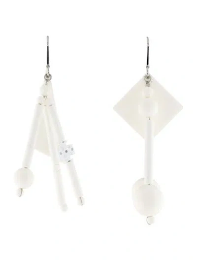 Pre-owned Tory Burch Resin Beaded Mismatched Drop Earrings In White