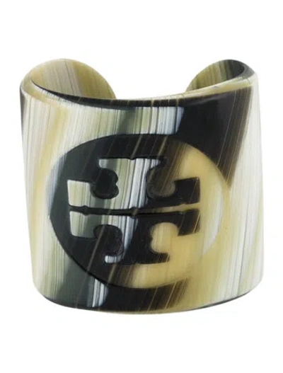 Pre-owned Tory Burch Resin Cuff Bracelet, 6.5" In Black