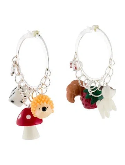 Pre-owned Tory Burch Resin Curiosity Charm Hoop Earrings In Multi