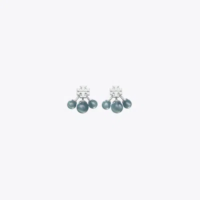 Tory Burch Resin Front-back Earring In Tory Silver/swirl Blue