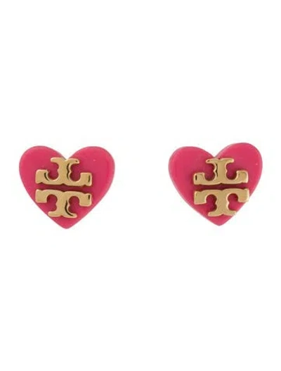 Pre-owned Tory Burch Resin Heart Stud Earrings In Multi
