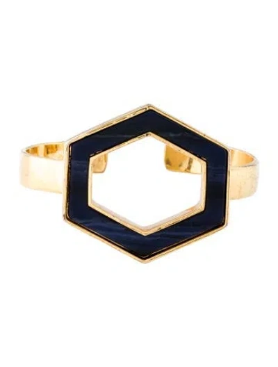 Pre-owned Tory Burch Resin Hexagon Cuff Bracelet, 6.25" In Blue