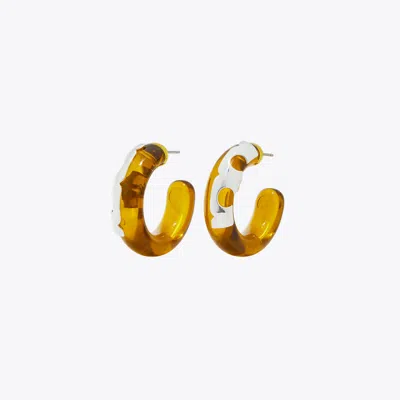 Tory Burch Resin Hoop Earring In Light Silver/yellow