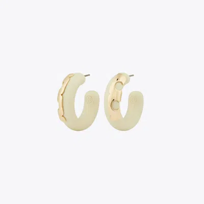 Tory Burch Resin Hoop Earring In Tory Gold/cream