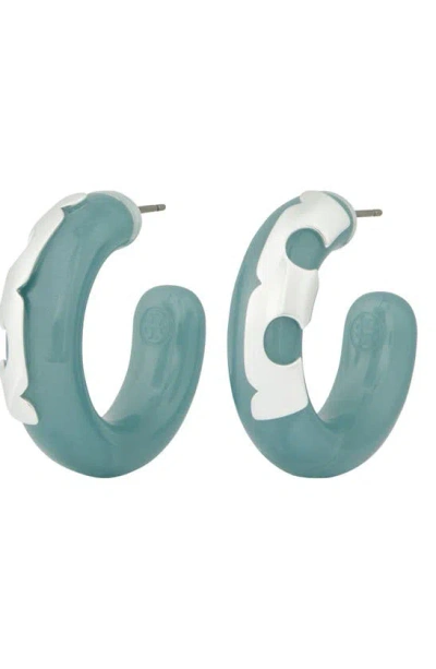 Tory Burch Resin Hoop Earrings In Light Silver / Swirl Blue