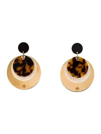 Pre-owned Tory Burch Resin Layered Tortoiseshell Disc Drop Earrings