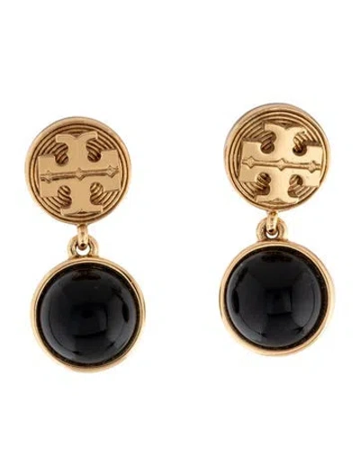 Pre-owned Tory Burch Resin Livia Drop Earrings In Black