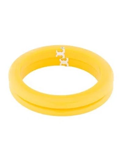 Pre-owned Tory Burch Resin Logo Bangle Set, 8.25" In Yellow