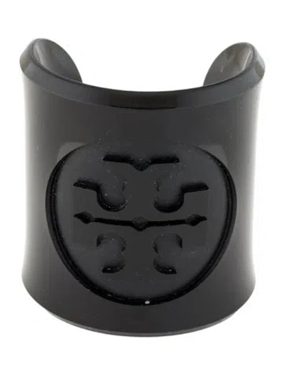 Pre-owned Tory Burch Resin Logo Cuff Bracelet, 6" In Black