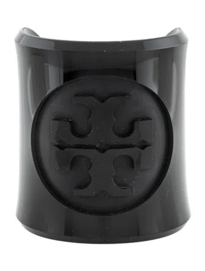 Pre-owned Tory Burch Resin Logo Cuff Bracelet, 6" In Black