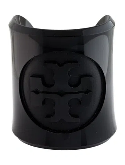 Pre-owned Tory Burch Resin Logo Cuff Bracelet, 6.75" In Black