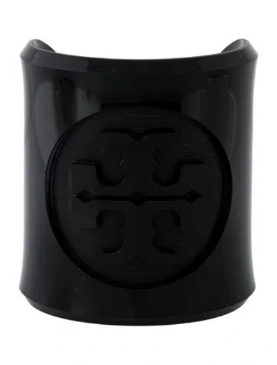 Pre-owned Tory Burch Resin Logo Cuff Bracelet, 7" In Black