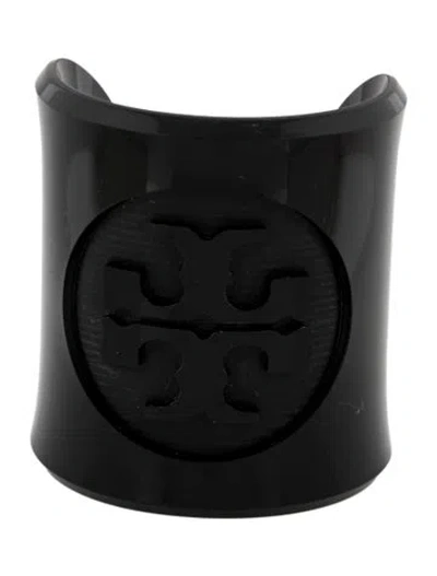 Pre-owned Tory Burch Resin Logo Cuff Bracelet, 7" In Black