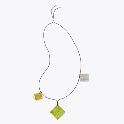Tory Burch Resin Logo Long Necklace In Green