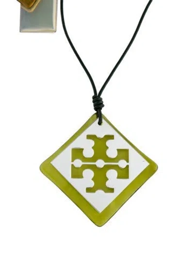 Pre-owned Tory Burch Resin Logo Necklace, 44.5" In Multi