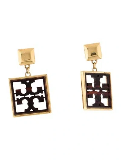 Pre-owned Tory Burch Resin Logo Square Drop Earrings In Multi