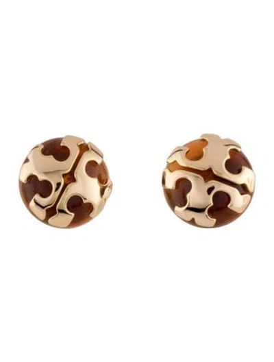 Pre-owned Tory Burch Resin Logo Stud Earrings In Multicolor